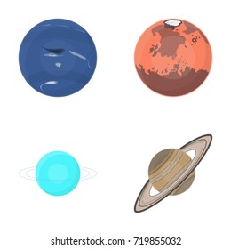 Neptune, Mars, Saturn, Uranus of the Solar System. Planets set collection icons in cartoon style vector symbol stock illustration web.
