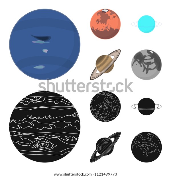 Neptune, Mars, Saturn, Uranus of the Solar System.\
Planets set collection icons in cartoon,black style vector symbol\
stock illustration\
web.