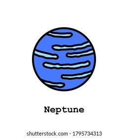 Neptune planet color icon thin line, linear, outline vector. Neptune planet blue simple sign, logo. 