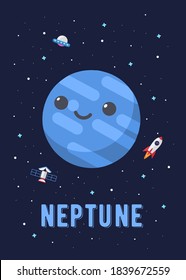 The Neptune Planet Cute Design, Illustration vector graphic of the of the neptune planets in cute cartoon style. Space kids.
