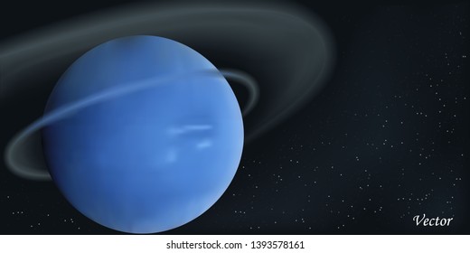 Neptune planet and galaxy. Solar System vector background. Realistic illustration  blue planet and cosmos in the backdrop.
