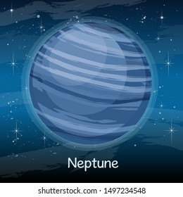 Neptune Planet. High Quality Detailed Illustration of Solar System Planets. Cosmos Universe Spherical Star Objects. Astrology for Kids.  Astronomical Galaxy Space for Kids. Cartoon Vector Illustration