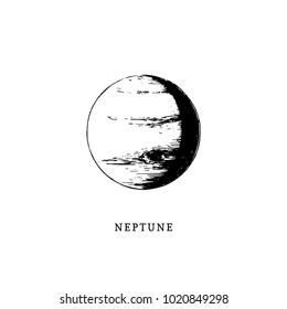 Neptune planet image on white background. Hand drawn vector illustration.