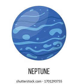Neptune planet isolated on white background. Planet of solar system. Cartoon style vector illustration for any design.