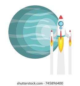 neptune planet with rocket