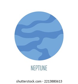 Neptune. Planet of the solar system on a white background. Vector illustration in cartoon style for children. Icon of the planet.