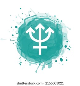 Neptune planet symbol. Vector white sign on watercolor blot. Astrological calendar. Zodiacal horoscope. Outline illustration. Jyotisha. Hinduism, Indian or Vedic astrology