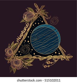 Neptune. Planets and stars of Solar system. Symbols for astronomy and astrology.