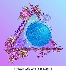 Neptune. Planets and stars of Solar system. Symbols for astronomy and astrology.