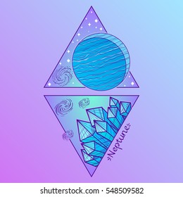 Neptune. Planets and stars of Solar system. Symbols for astronomy and astrology. Stylized characters in the form of triangles.