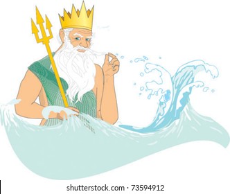 Neptune (Poseidon) in crown with trident at sea