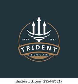 Neptune Poseidon Trident Logo, Spear Simple Vintage Template Design