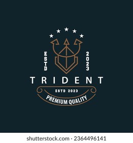 Neptune Poseidon Trident Logo, Spear Simple Vintage Template Design