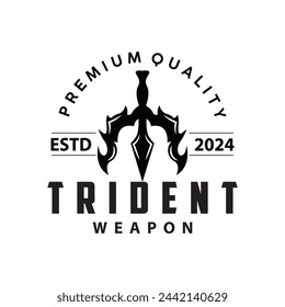Neptune Poseidon Trident Logo, Spear Simple Vintage Template Design
