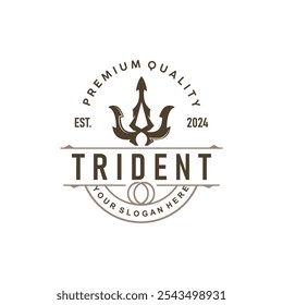 Neptune Poseidon Trident Logo, Spear Simple Vintage Template Design