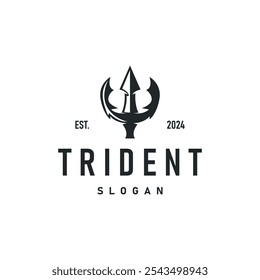 Neptune Poseidon Trident Logo, Spear Diseño de Plantilla de Antiguas simple