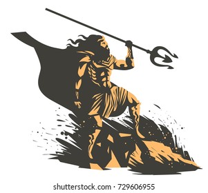 neptune poseidon with trident in the sea
