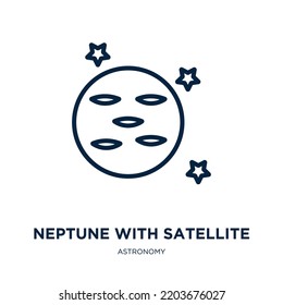 neptune with satellite icon from astronomy collection. Thin linear neptune with satellite, space, orbit outline icon isolated on white background. Line vector neptune with satellite sign, symbol for