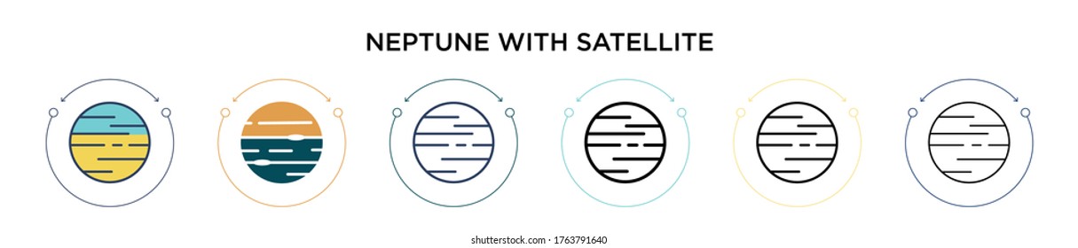 Neptune with satellite icon in filled, thin line, outline and stroke style. Vector illustration of two colored and black neptune with satellite vector icons designs can be used for mobile, ui, web