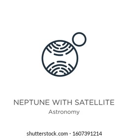 Neptune with satellite icon. Thin linear neptune with satellite outline icon isolated on white background from astronomy collection. Line vector sign, symbol for web and mobile