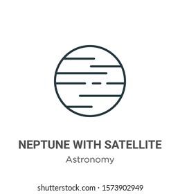 Neptune with satellite outline vector icon. Thin line black neptune with satellite icon, flat vector simple element illustration from editable astronomy concept isolated on white background