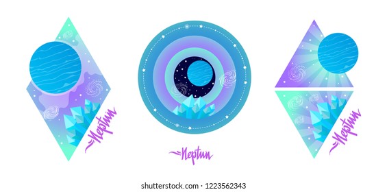 Neptune. Set of vector illustrations in flat style isolated on white background.