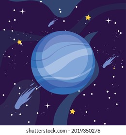 neptune and shooting stars at universe space