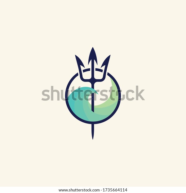 Neptune trident logo and sea wave.\
The symbol of the god of the seas is the trident of\
Poseidon.