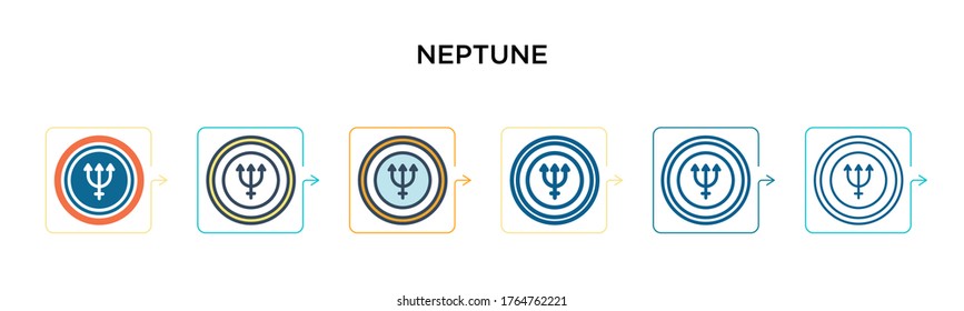 Neptune vector icon in 6 different modern styles. Black, two colored neptune icons designed in filled, outline, line and stroke style. Vector illustration can be used for web, mobile, ui