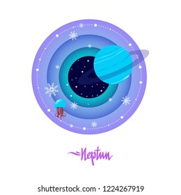 Neptune. Vector illustration in flat style isolated on white background.