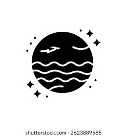 Neptune with Wavy Surface Black Filled Icon - Storm Style Outline