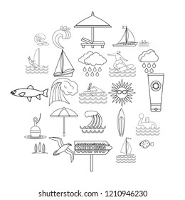Neptunian icons set. Outline set of 25 neptunian vector icons for web isolated on white background