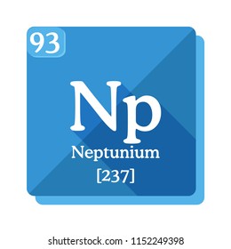 Neptunim Np - element of the Periodic table. Flat icon with long shadow on blue background.