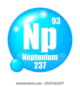 Neptunium icon. Np chemical element. Atomic number 93. Mass 237. Blue sphere vector.