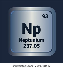 Neptunium Np icon. Number Ninety Three. Mass 237.05 detail. Vector Background.
