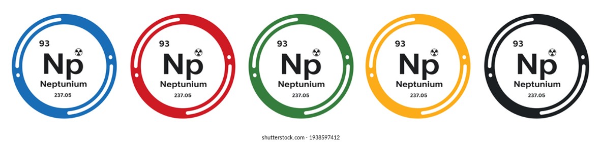 Neptunium symbol set. flat design vector illustration in 5 colors options for webdesign.