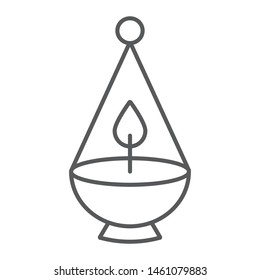 Ner tamid thin line icon, light and israel, jewish lamp sign, vector graphics, a linear pattern on a white background, eps 10.