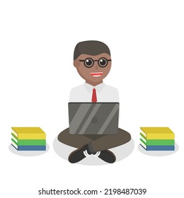 nerd african office use laptop design character on white background