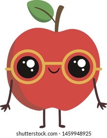 Nerd apple, illustration, vector on white background.