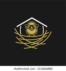 nerd bird with nest logo vector