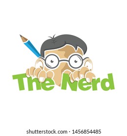 Nerd boy with glasses and drawing pencil peeping vector design illustration