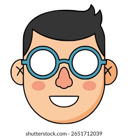 nerd menino máscara festa carnaval celebração aniversário plana cor vetor ilustração modelo design