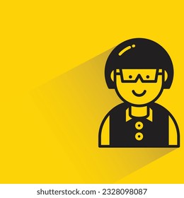 nerd boy with shadow on yellow background