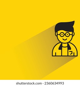 nerd boy with shadow on yellow background