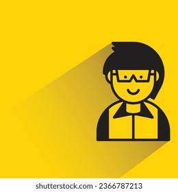 nerd boy with shadow on yellow background