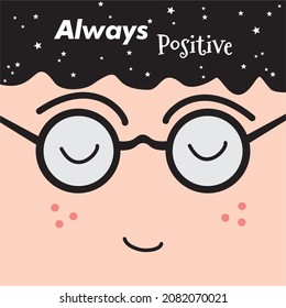 nerd boy who always thinks positive vector illustration