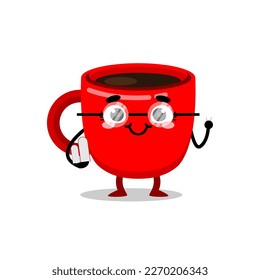 nerd cup drink mascot character holding a book