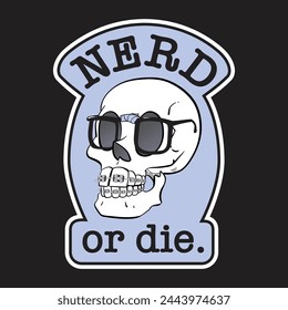 Calavera nerd o die con ortesis y gafas de Vector