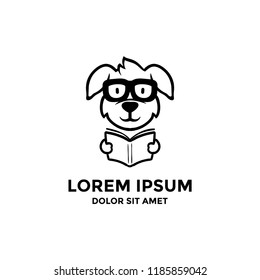 Nerd Dog Reading Book use Glasses