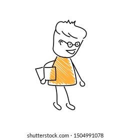Nerd emoji character. Editable line nerd character.